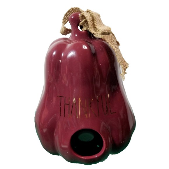Rae Dunn "THANKFUL" Fall Decor Ceramic Eggplant Birdhouse Use Outside OR Inside! - Picture 3 of 6